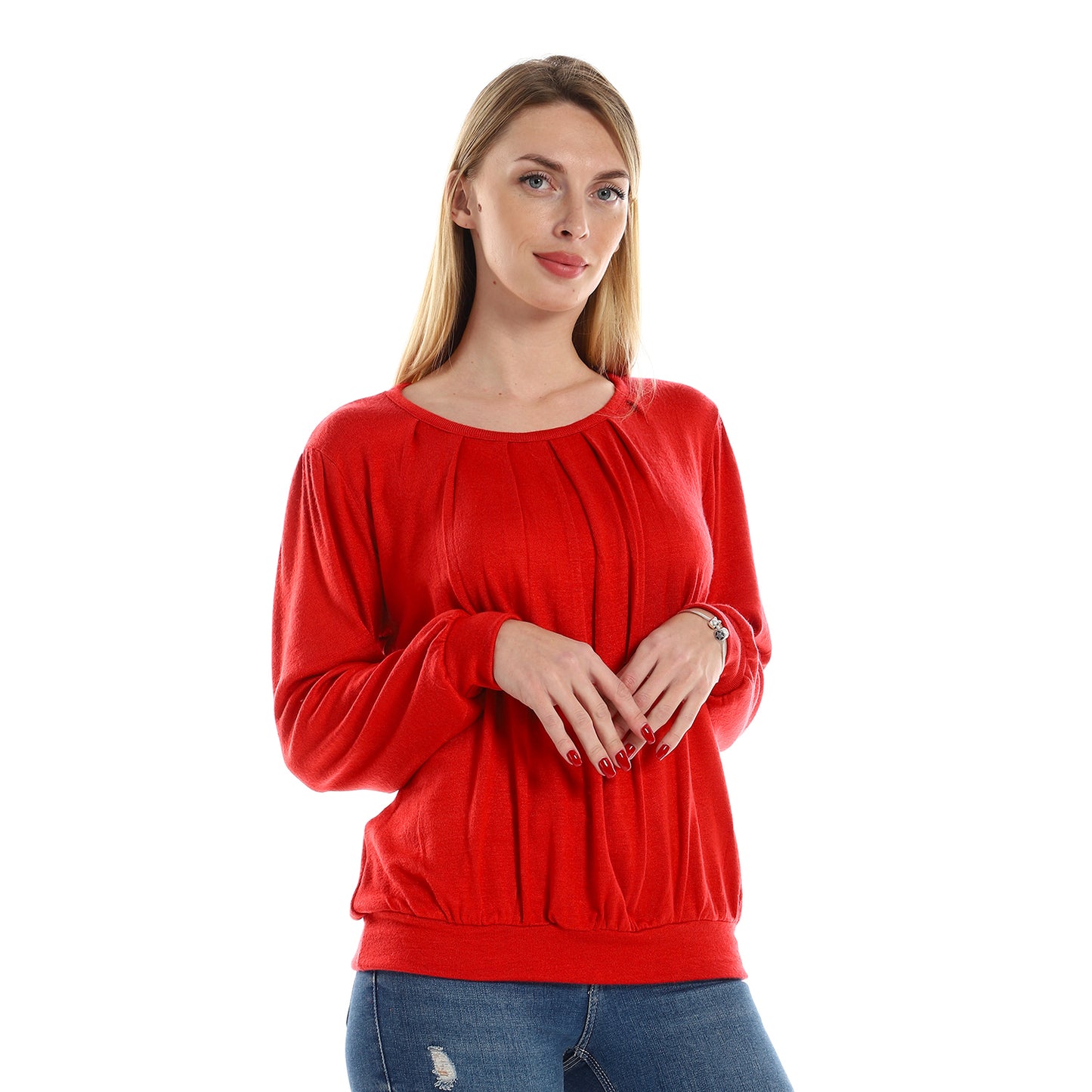Jamila Women Knitted Round Neck Sweater With Decorative Hem