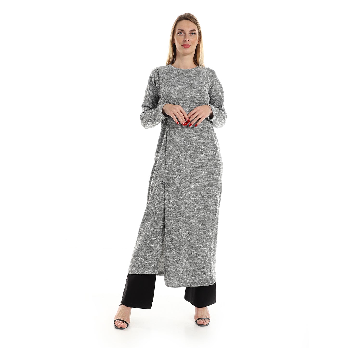 Jamila Women Long Sleeves Tunic With Decorated Sided Buttons