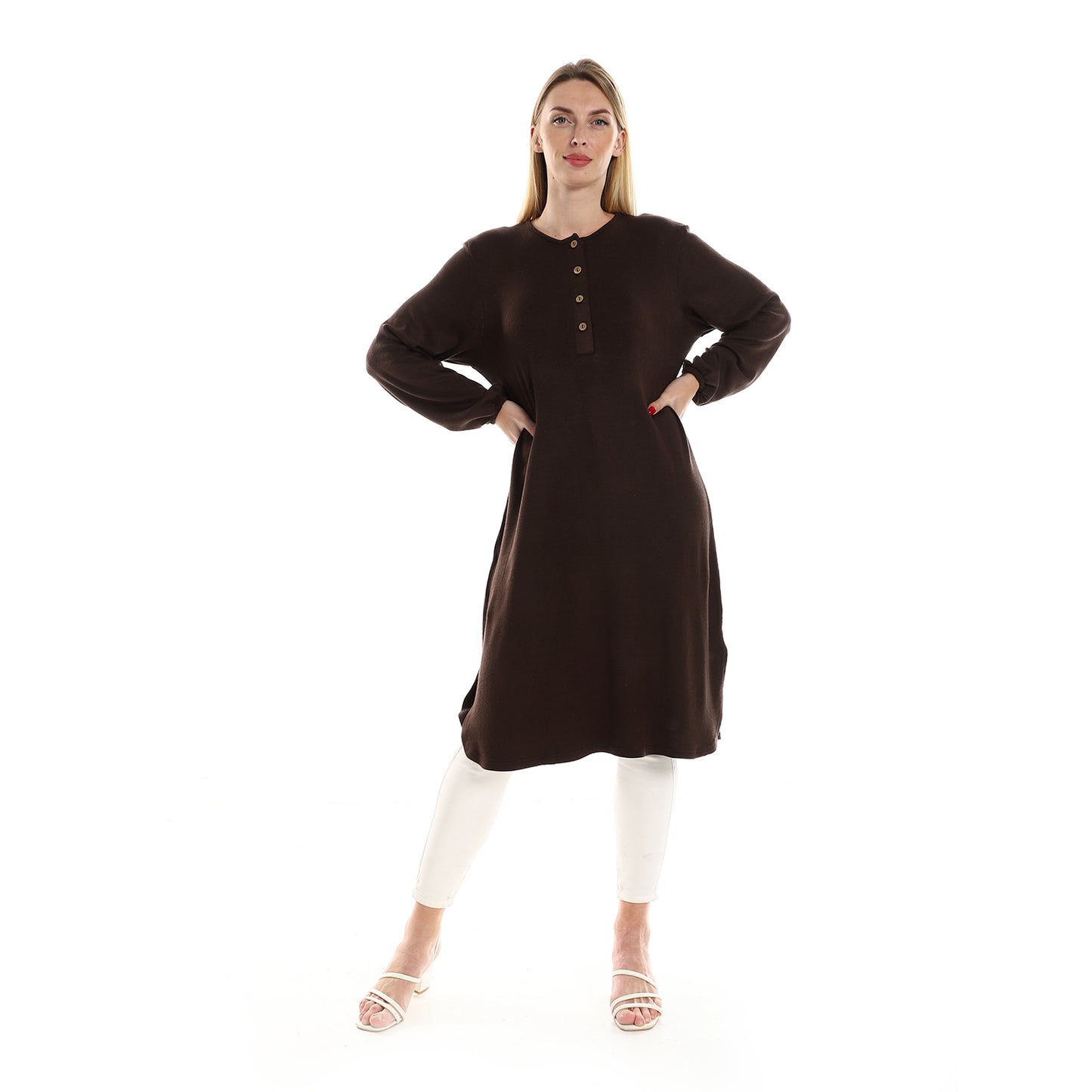 Jamila women regular fit knitted pattern tunic with elastic down sleeves