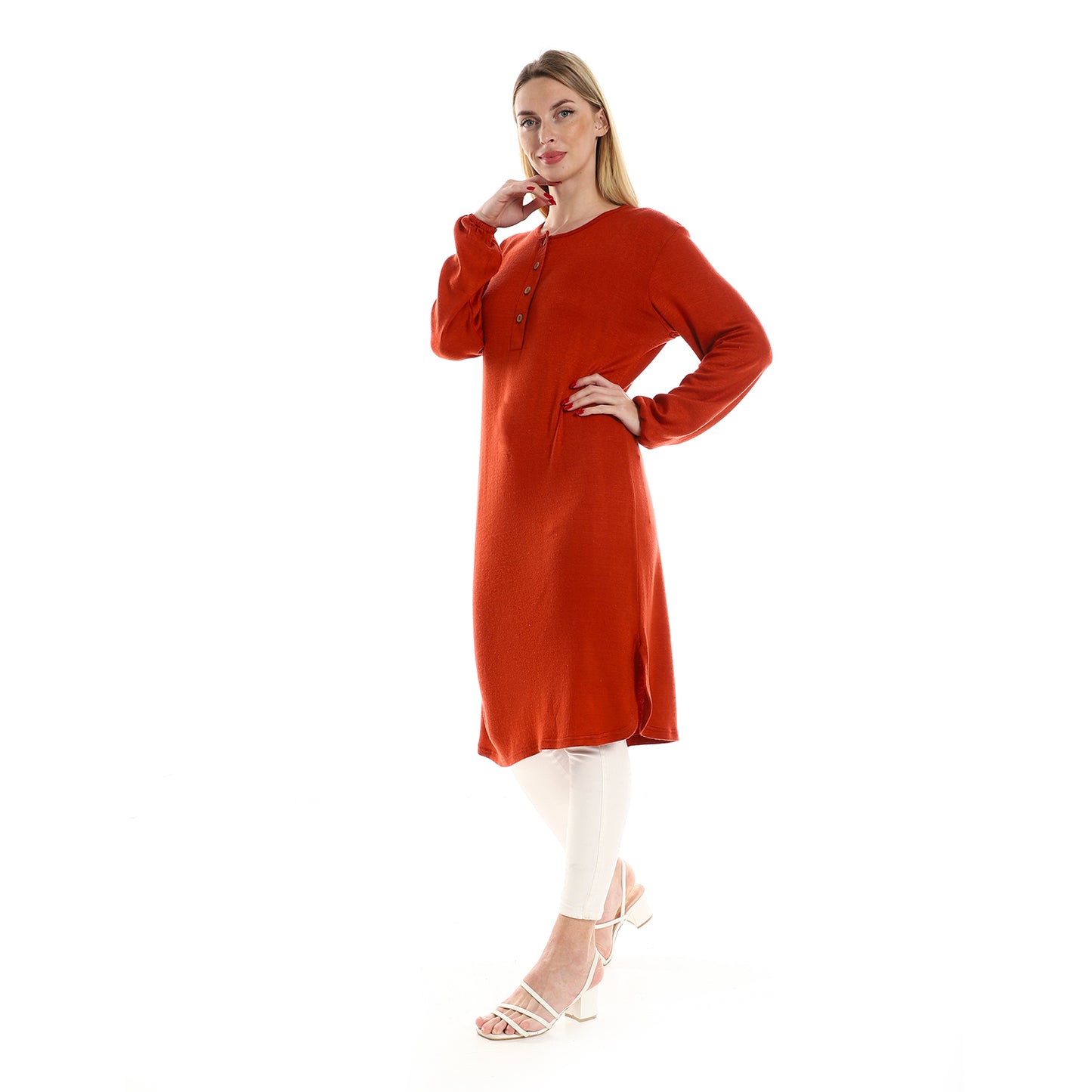 Jamila women regular fit knitted pattern tunic with elastic down sleeves