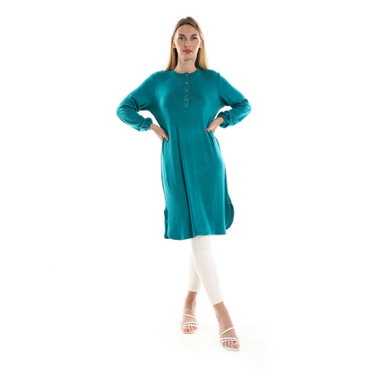 Jamila women regular fit knitted pattern tunic with elastic down sleeves