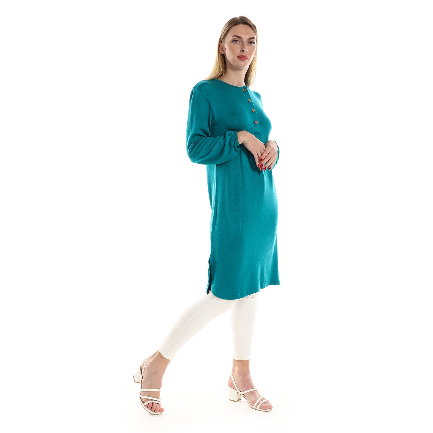 Jamila women regular fit knitted pattern tunic with elastic down sleeves