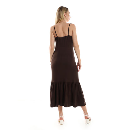 Jamila Women Spaghetti Sleeves Knitted Pattern Casual Dress With Decorative Buttons