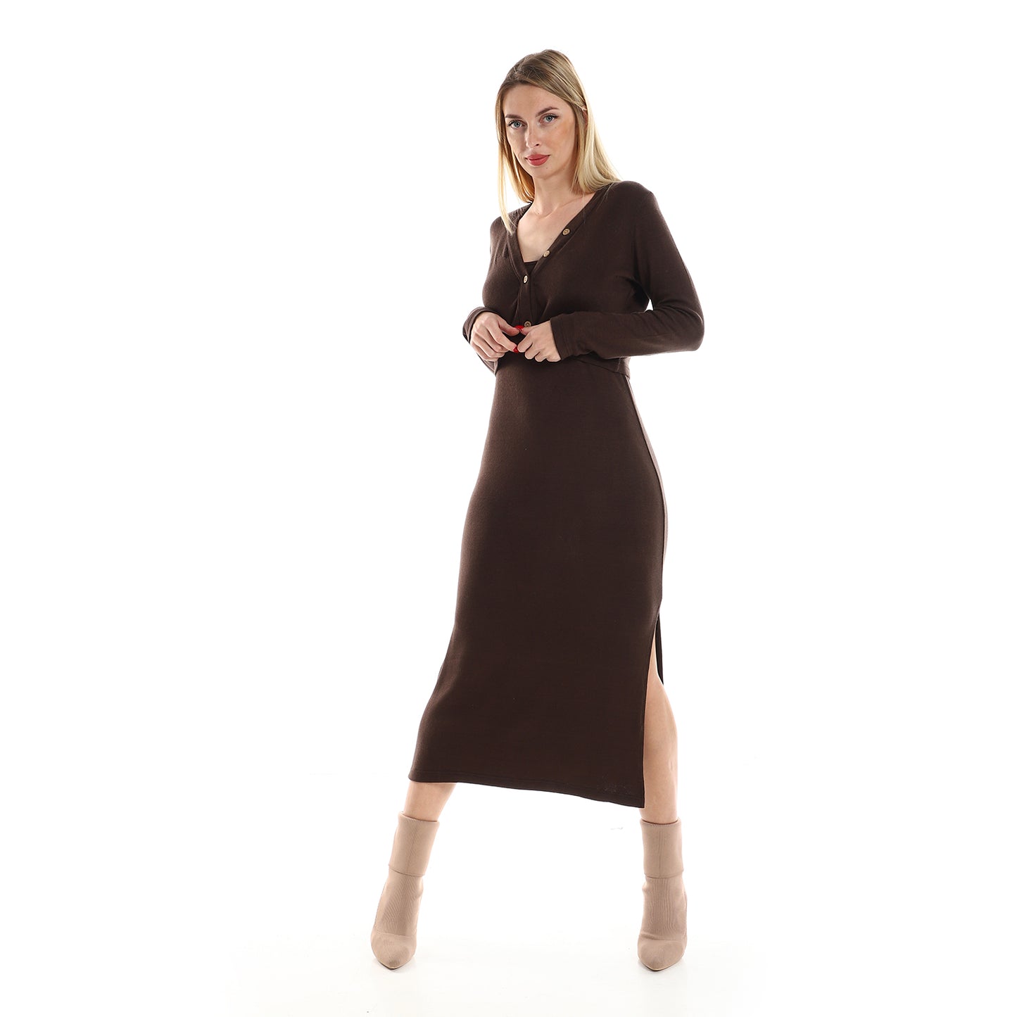 فستان جميلا النسائي بأكمام رفيعة مع كارديجان بوليرو بأكمام طويلة مقصوصة