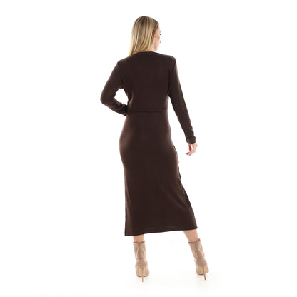 فستان جميلا النسائي بأكمام رفيعة مع كارديجان بوليرو بأكمام طويلة مقصوصة