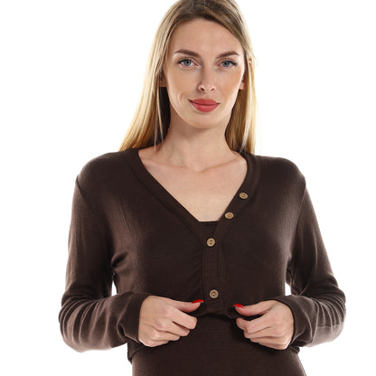 فستان جميلا النسائي بأكمام رفيعة مع كارديجان بوليرو بأكمام طويلة مقصوصة