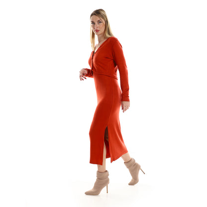 فستان جميلا النسائي بأكمام رفيعة مع كارديجان بوليرو بأكمام طويلة مقصوصة