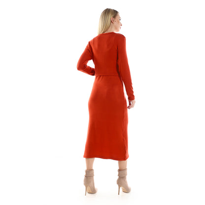 فستان جميلا النسائي بأكمام رفيعة مع كارديجان بوليرو بأكمام طويلة مقصوصة