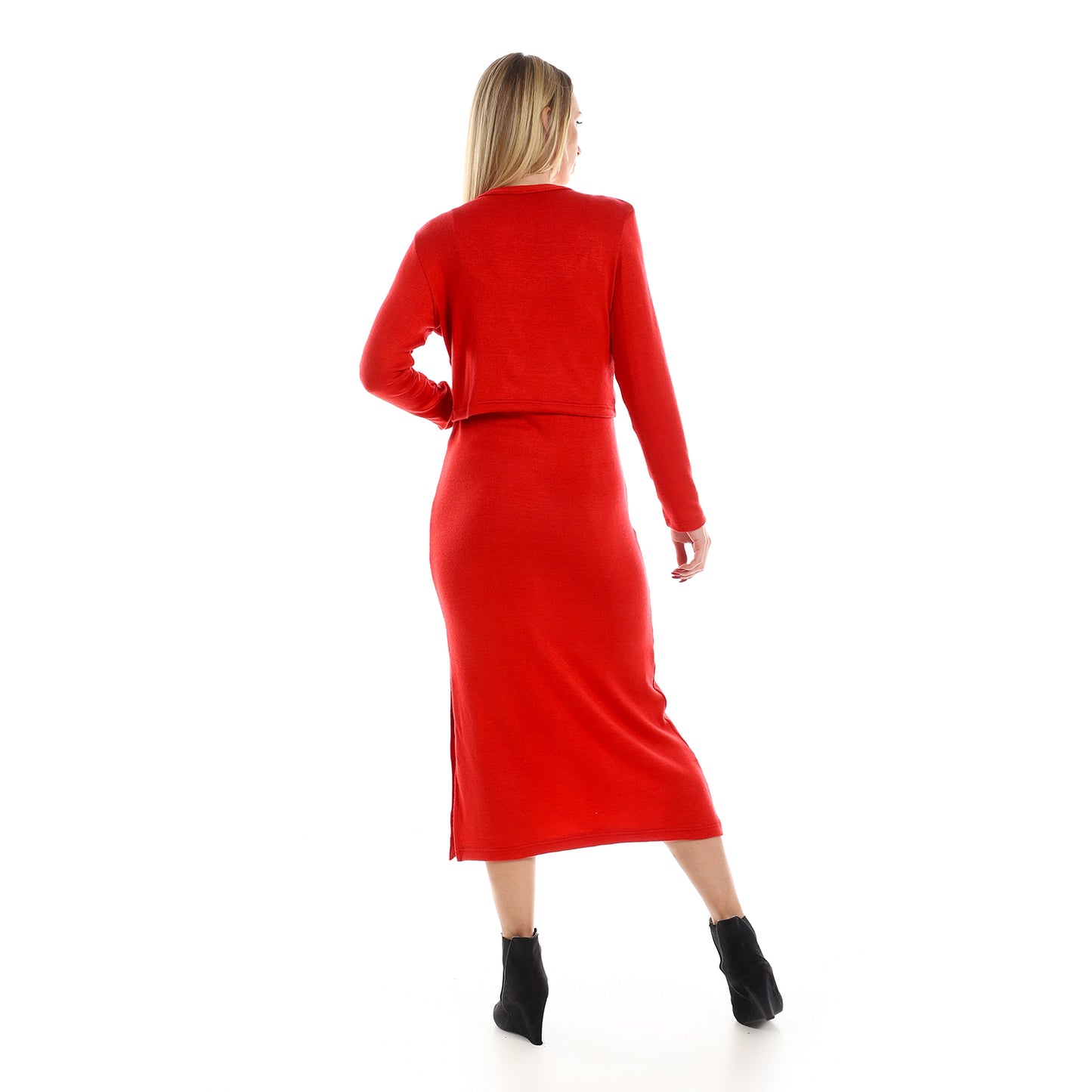 فستان جميلا النسائي بأكمام رفيعة مع كارديجان بوليرو بأكمام طويلة مقصوصة