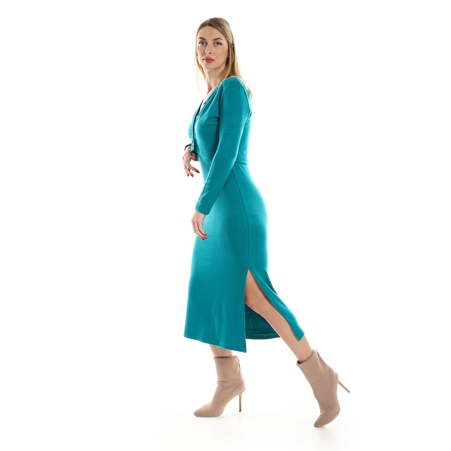 فستان جميلا النسائي بأكمام رفيعة مع كارديجان بوليرو بأكمام طويلة مقصوصة