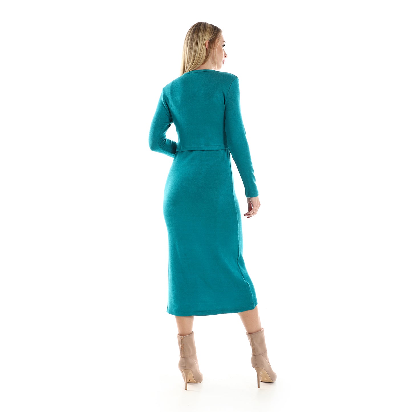 فستان جميلا النسائي بأكمام رفيعة مع كارديجان بوليرو بأكمام طويلة مقصوصة