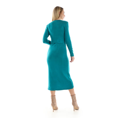 فستان جميلا النسائي بأكمام رفيعة مع كارديجان بوليرو بأكمام طويلة مقصوصة