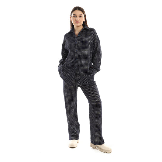 Jamila Women Set Of Cotton Buttoned Shirt & Elastic Pants