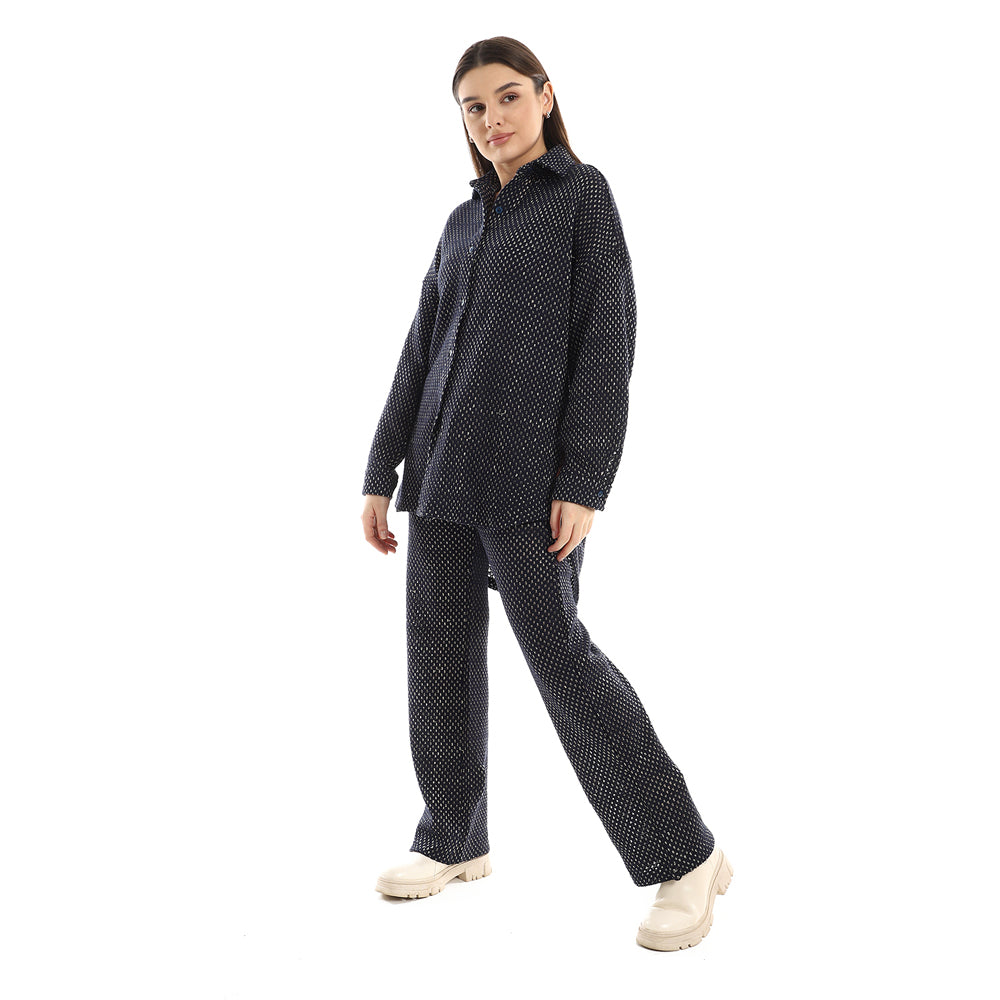 Jamila Women Set Of Cotton Buttoned Shirt & Elastic Pants