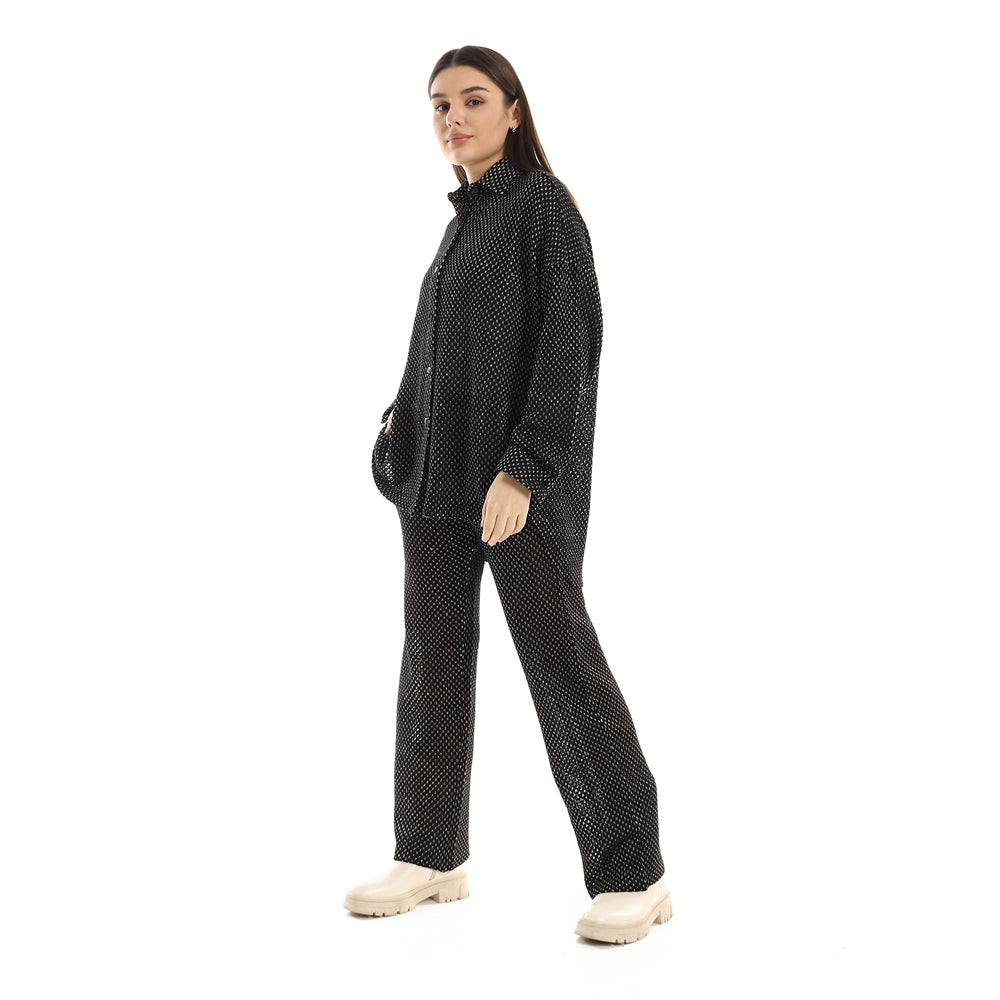 Jamila Women Set Of Cotton Buttoned Shirt & Elastic Pants