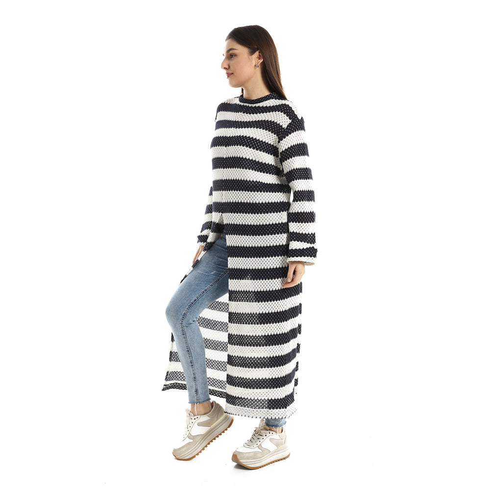 Jamila women striped cotton long tunic top with front slit
