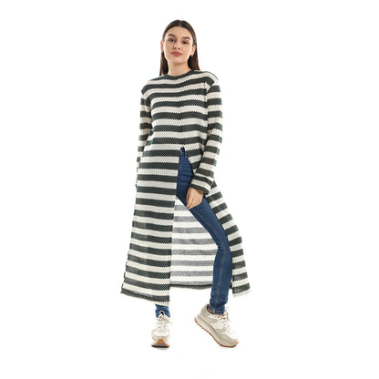 Jamila women striped cotton long tunic top with front slit