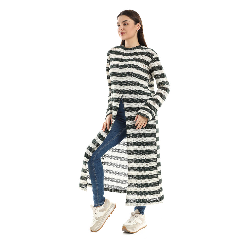 Jamila women striped cotton long tunic top with front slit