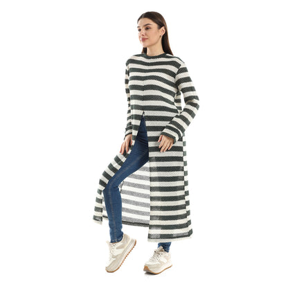 Jamila women striped cotton long tunic top with front slit