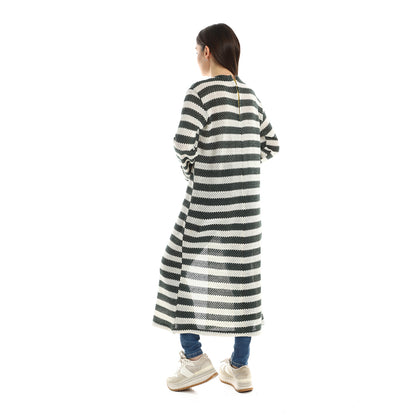 Jamila women striped cotton long tunic top with front slit