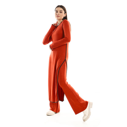 Jamila Women Set Of Side Slit Cotton Top & Comfy Pants