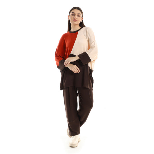 Jamila Women Tri Tone Comfy Top With Plain Pants