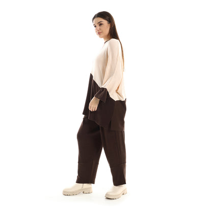 بلوزة جميلة مريحة بثلاثة ألوان مع بنطلون سادة