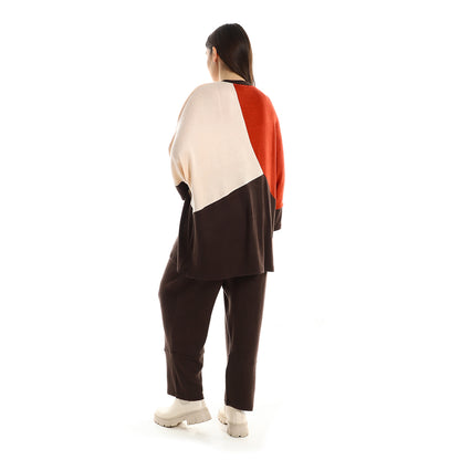 بلوزة جميلة مريحة بثلاثة ألوان مع بنطلون سادة