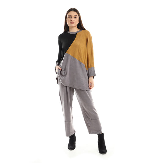 Jamila Women Tri Tone Comfy Top With Plain Pants