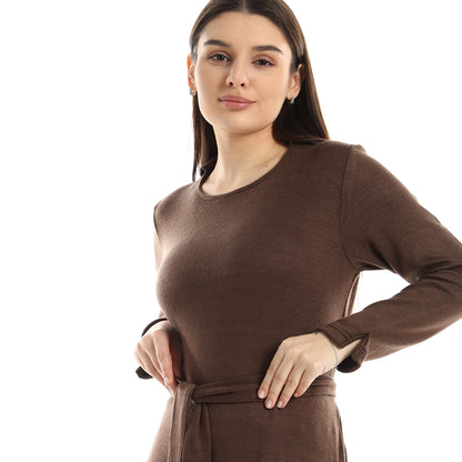 Jamila Women Set Of Side Slits Skirt With Plain Round Top