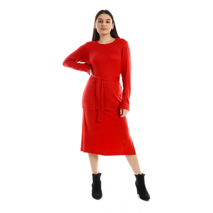 Jamila Women Set Of Side Slits Skirt With Plain Round Top