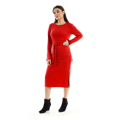 Jamila Women Set Of Side Slits Skirt With Plain Round Top