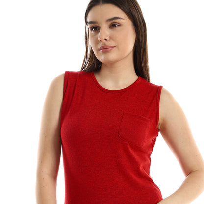 جميلة - توب نسائي بدون أكمام بجيوب جانبية مع بنطلون سادة واسع