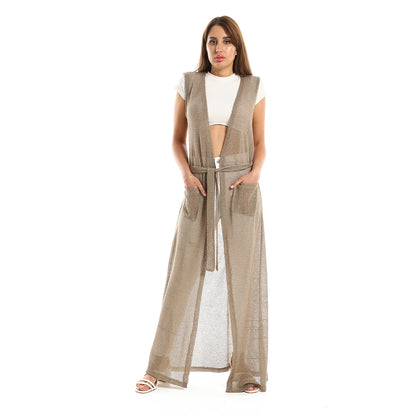 Jamila women sleeveless perforated long cardigan