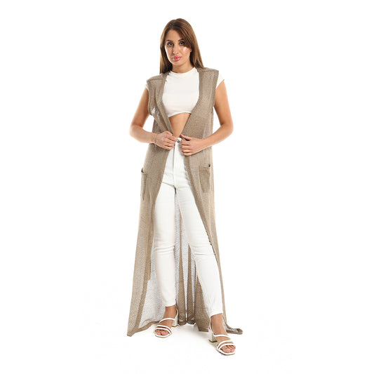 Jamila women sleeveless perforated long cardigan