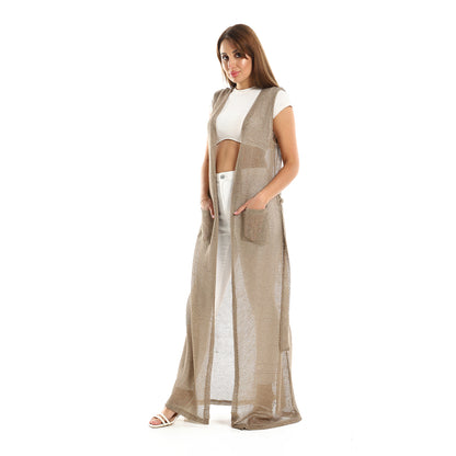 Jamila women sleeveless perforated long cardigan