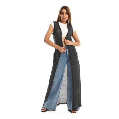 Jamila women sleeveless perforated long cardigan