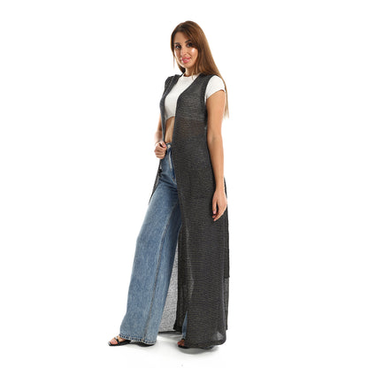 Jamila women sleeveless perforated long cardigan