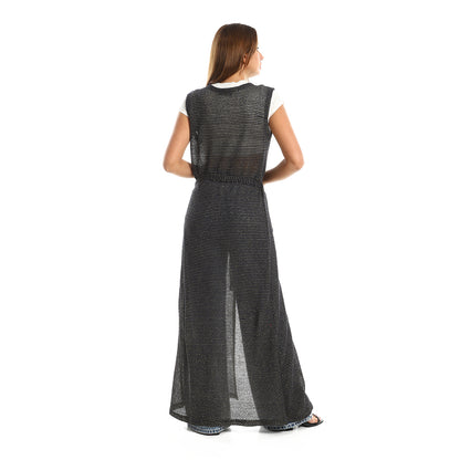 Jamila women sleeveless perforated long cardigan