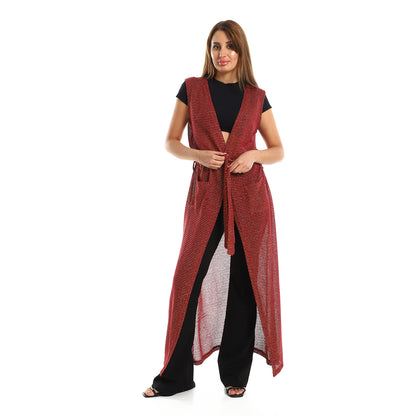 Jamila women sleeveless perforated long cardigan