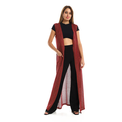 Jamila women sleeveless perforated long cardigan