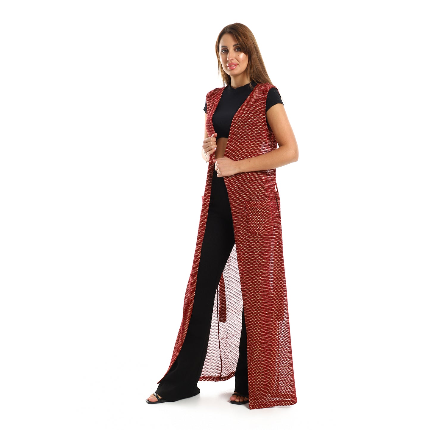 Jamila women sleeveless perforated long cardigan