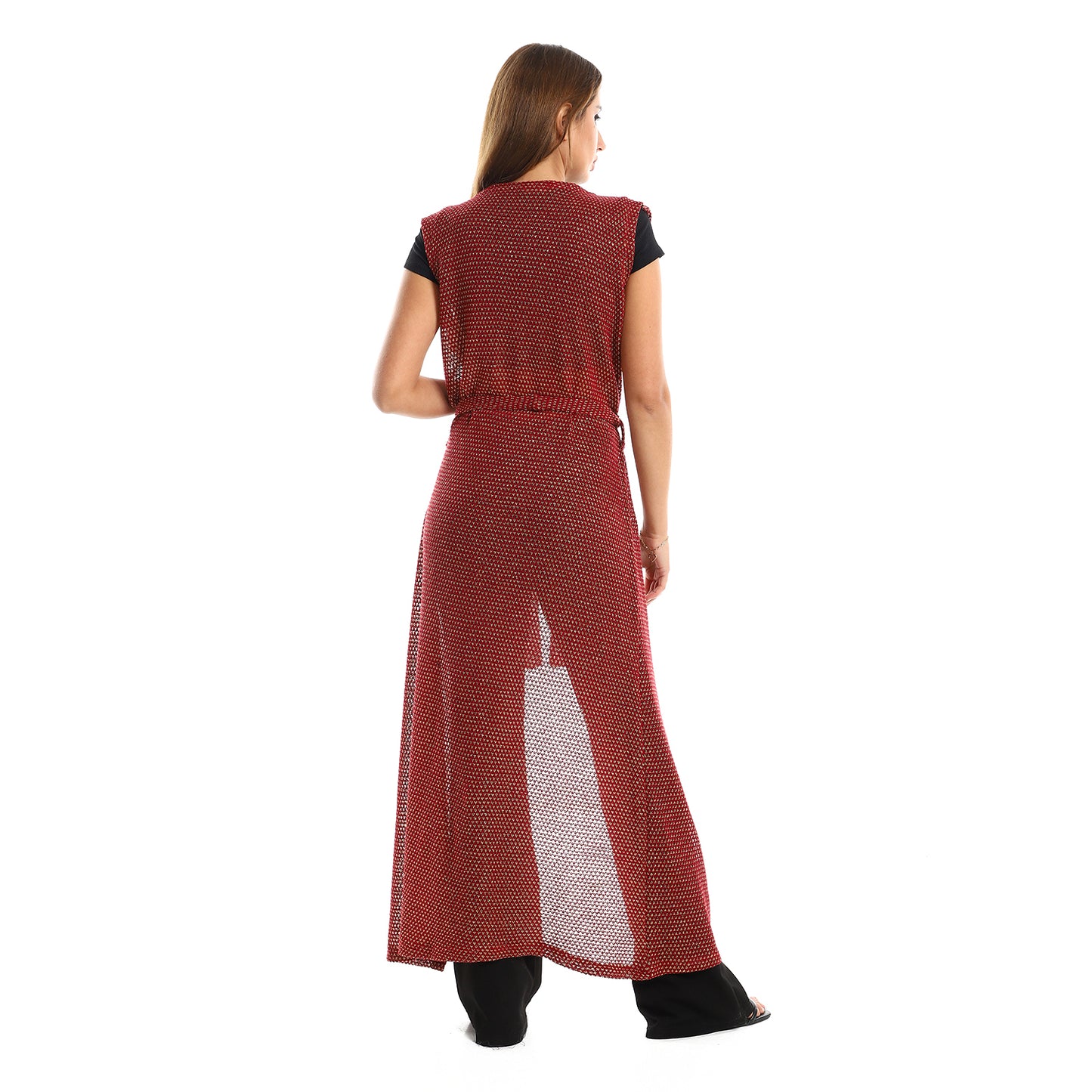 Jamila women sleeveless perforated long cardigan