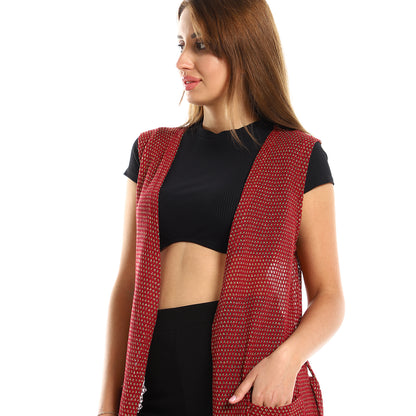 Jamila women sleeveless perforated long cardigan