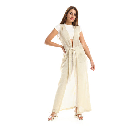 Jamila women sleeveless perforated long cardigan