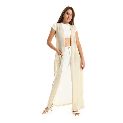 Jamila women sleeveless perforated long cardigan