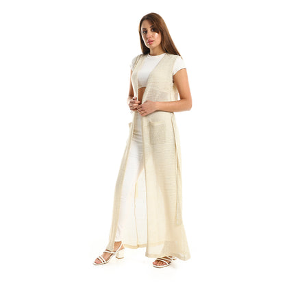 Jamila women sleeveless perforated long cardigan