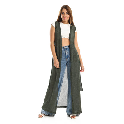 Jamila women sleeveless perforated long cardigan