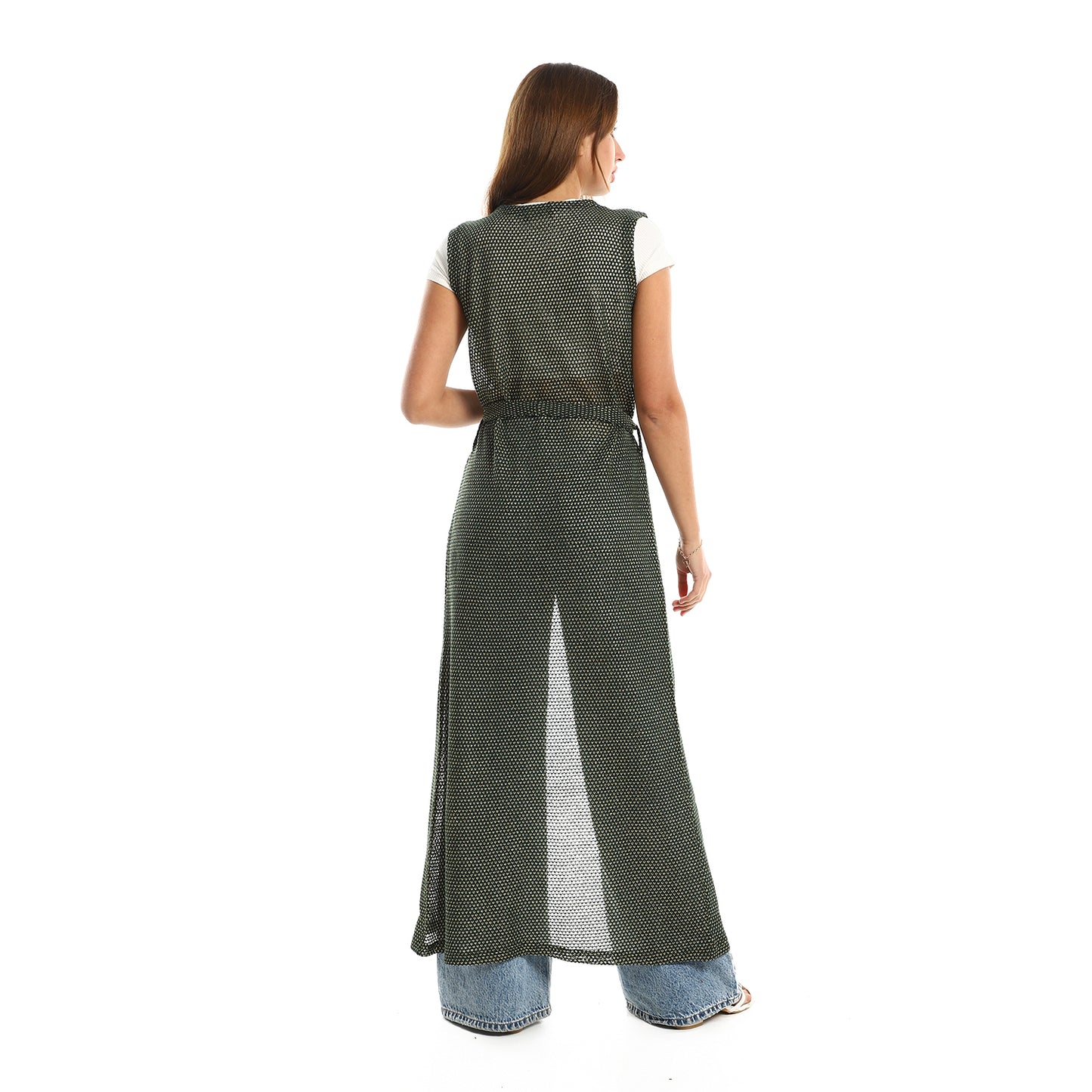 Jamila women sleeveless perforated long cardigan