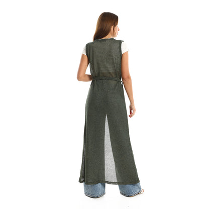 Jamila women sleeveless perforated long cardigan